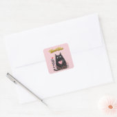 Waterverf Zwart Kat met Hart Bedankt Vierkante Sticker (Envelop)