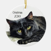 Waterverf zwart kat op wit keramisch ornament (Voorkant)