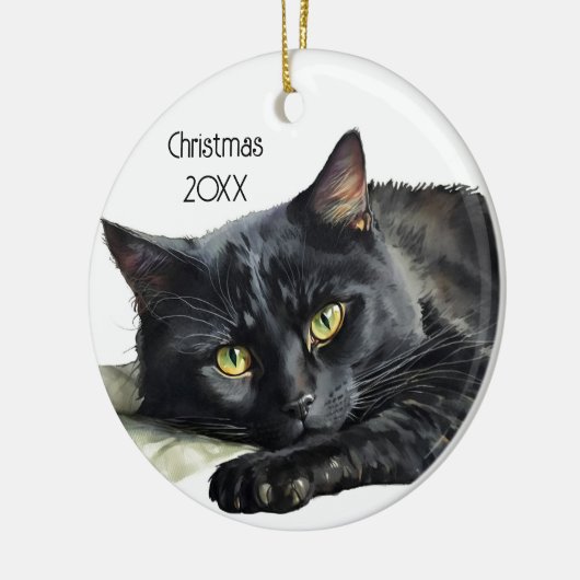 Waterverf zwart kat op wit keramisch ornament (Links)
