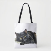 Waterverf zwart kat op wit tote bag (Voorkant)