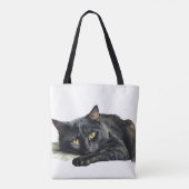 Waterverf zwart kat op wit tote bag (Achterkant)