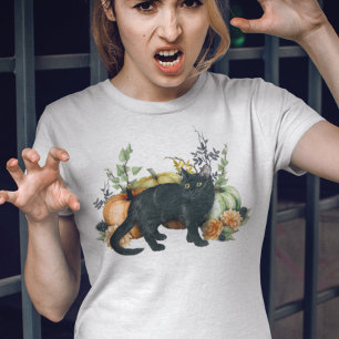 Waterverf Zwart Kat Pompoen Halloween T-shirt