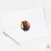 Waterverf Zwart Kat Splatter Kunstportret Ronde Sticker (Envelop)