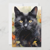 Waterverf zwart kattenportret in Herfst Feestdagenkaart (Voorkant)