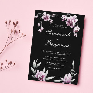 Waterverf zwart lila roze orchidee bloemige bruilo kaart