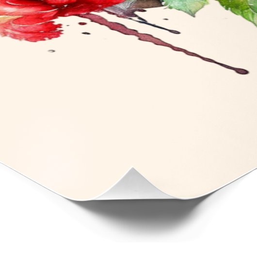 Waterverf Zwart Paard Rood Rozen Perfect Poster (Hoek)