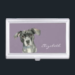 Waterverf zwart Pit Bull Dog Portret Visitekaarthouder<br><div class="desc">Dit is een schilderij van de foto van een zwarte pit-hond. Ze heeft haar hoofd licht gekanteld en naar boven kijkend. Ze heeft bruine ogen. Dit is geschilderd in de waterverf.</div>