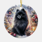 Waterverf Zwart Pommerse feestelijke kerst Keramisch Ornament (Voorkant)