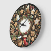 Waterverf Zwart Rustiek Kerst Motieven Vakantie Grote Klok (Hoek)