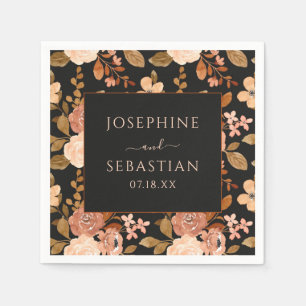 Waterverf Zwart Terracotta Bloemen Herfst Bruiloft Servet