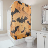 Waterverf Zwart Vleermuizen op Sinaasappel Douchegordijn (In situ)