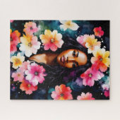 Waterverf Zwart Vrouw Bloemenkunst Legpuzzel (Horizontaal)