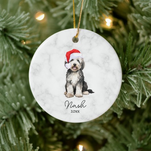 Waterverf Zwart & Wit Bernedoodle/Goldendoodle Keramisch Ornament (Boom)