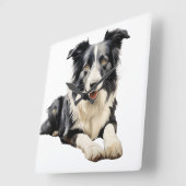 WATERVERF ZWART-WIT BORDER COLLIE DOG VIERKANTE KLOK (Hoek)