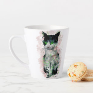 Waterverf Zwart-wit Cat Pink Tint Green Eye Latte Mok