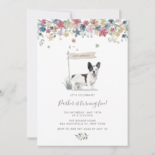 Waterverf Zwart-wit Franse Bulldog Verjaardag Kaart (Voorkant)