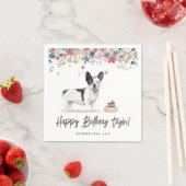Waterverf Zwart-wit Franse Bulldog Verjaardag Servet (Insitu)