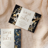 Waterverf Zwart Wit Goud Bloemen Save The Date Kaart