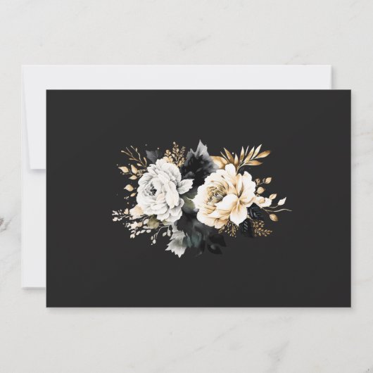 Waterverf Zwart Wit Goud Bloemen Save The Date Kaart (Achterkant)