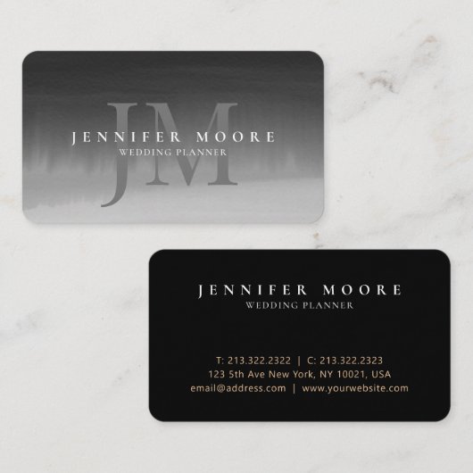 Waterverf zwart-wit monogram visitekaartje (Voorkant / Achterkant)