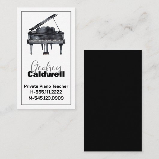 Waterverf zwart-wit Piano-leraar kunst Visitekaartje (Voorkant / Achterkant)