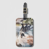 Waterverf Zwart-wit pluizige kat in Natuur Bagagelabel (Voorkant (verticaal))