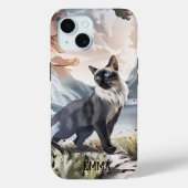 Waterverf Zwart-wit pluizige kat in Natuur Case-Mate iPhone Case (Achterkant)