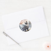 Waterverf Zwart-wit pluizige kat in Natuur Ronde Sticker (Envelop)