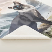 Waterverf Zwart-wit pluizige kat in Natuur Sherpa Deken (3/4)