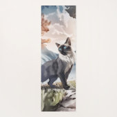 Waterverf Zwart-wit pluizige kat in Natuur Yogamat (Achterkant)