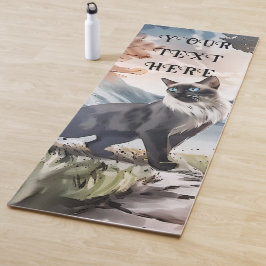 Waterverf Zwart-wit pluizige kat in Natuur Yogamat