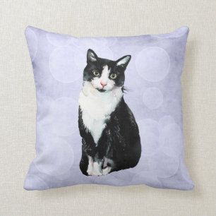 Waterverf zwart-wit Tuxedo Cat Kussen