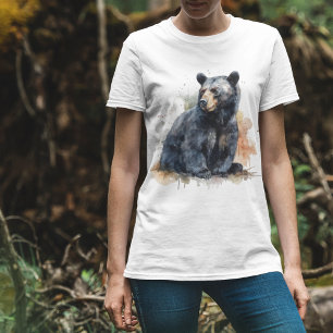 Waterverf Zwarte Beer Bos Kunst T-shirt