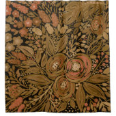 waterverf, zwarte bruine bloem, patroon zwart douchegordijn (Voorkant)