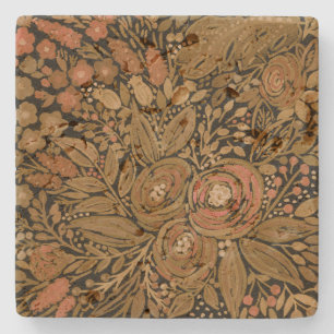 waterverf, zwarte bruine bloem, patroon zwart stenen onderzetter