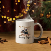 Waterverf zwarte/bruine koffie en doberman koffiemok