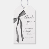 Waterverf Zwarte Coquette Strik Bruidsdouche Cadeaulabel (Voorkant)