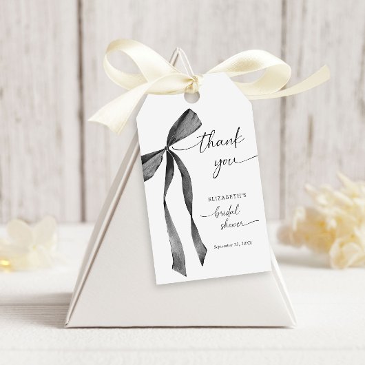 Waterverf Zwarte Coquette Strik Bruidsdouche Cadeaulabel