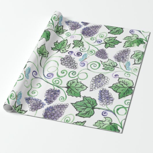 Waterverf zwarte druivenstokken cadeaupapier (Uitgerold)