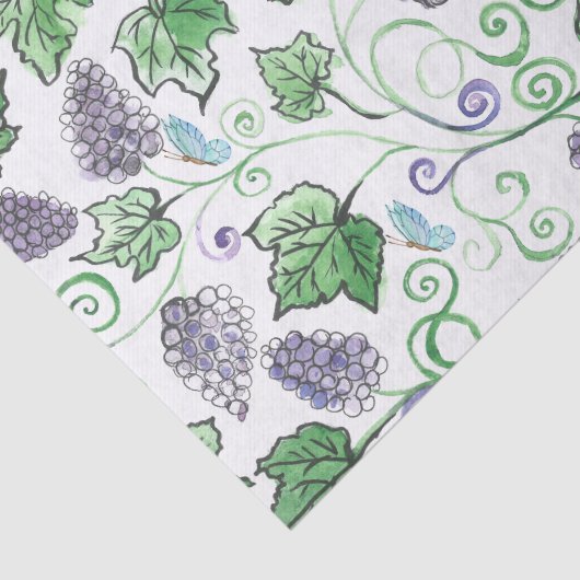 Waterverf Zwarte Druivenwijnstokken en Vlinders Tissuepapier (Detail)