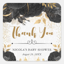 Waterverf Zwarte en Gouden Bloemen Baby Shower