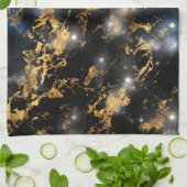 Waterverf zwarte en goudmarmer theedoek (Gevouwen)