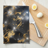 Waterverf zwarte en goudmarmer theedoek (Quarter Fold)