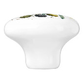 Waterverf zwarte en groene olijven op een tak keramische knop (Zijkant)