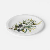 Waterverf zwarte en groene olijven op een tak papieren bordje (Gekanteld)