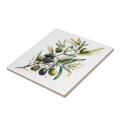 Waterverf zwarte en groene olijven op een tak tegeltje (Zijkant)