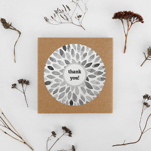 Waterverf zwarte en witte borstelslagen dank u ronde sticker