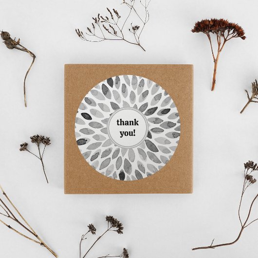 Waterverf zwarte en witte borstelslagen dank u ronde sticker