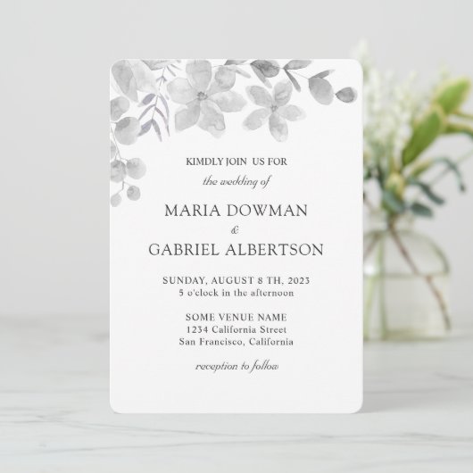 Waterverf zwarte en witte flora bruiloft  kaart (Staand voorkant)