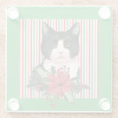 Waterverf zwarte en witte kat en poinsettia glazen onderzetter (Achterkant)